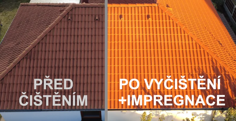 Čištění střechy – před a po